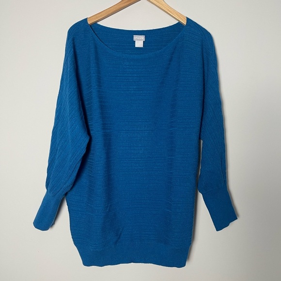 Chicos | Cashmere Blend Rib Detail Bateau Neck Dolman Sleeve Knit Sweater - Picture 1 of 6